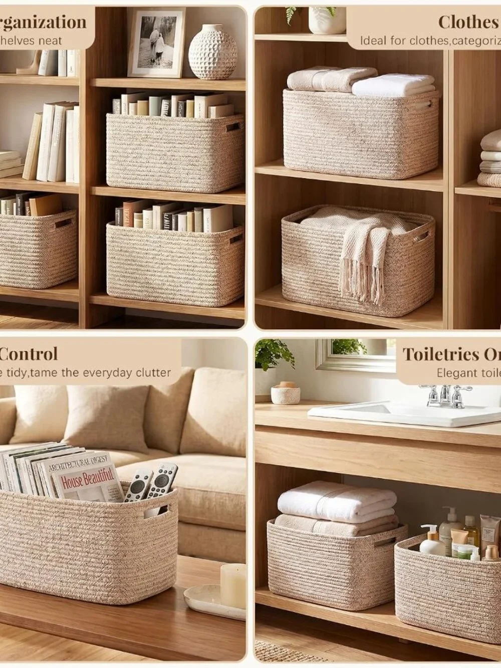 New 4Packs Natural Cotton Rope Storage Baskets for Organizing Toys, Clothes